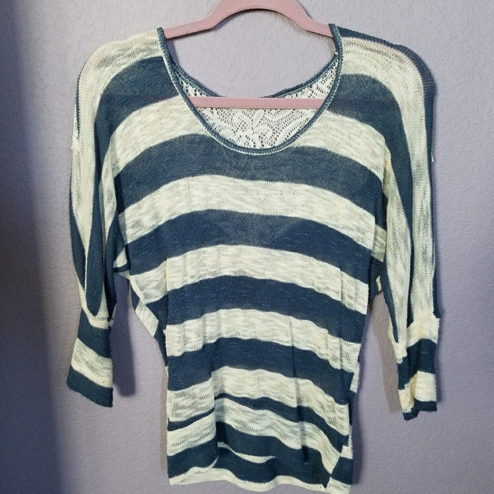 Striped Blue and Cream Knit Top